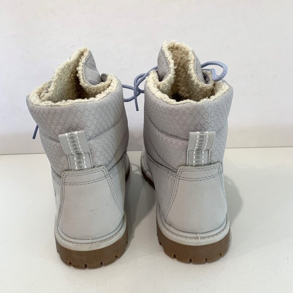 Timberland Premium Puffer Boots Leather Hiker Booties Light Grey Size 6 NEW - Picture 4 of 7